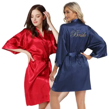 Womens Satin Sleepwear: Bridesmaids Silky Kimono Bath Robe for Bridal Gifts