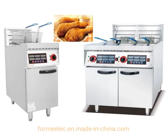 2-Tank 4-Basket Vertical Electric Fryer with Timer 56L 28L Floor Standing Cabinet Fryer with Calculagraph