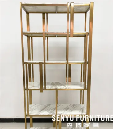 Luxury Gold Steel Wooden Bookshelf for Living Room