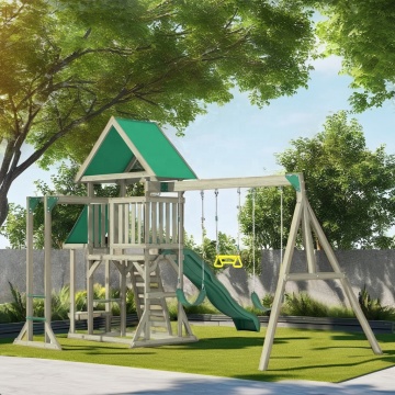 Outdoor Backyard Wooden Playground - Climbing Frame with Swing Set and Rope Ladder
