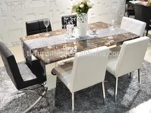 Luxury square table Stainless steel dining table,marble inlay coffee table top