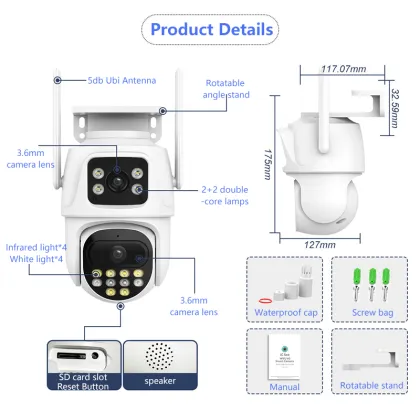Icsee Dual Lens 6MP 3K Wireless PTZ CCTV Security Camera