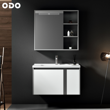 Modern White Wall-Mounted Bathroom Vanity Cabinet with Mirror and Sink