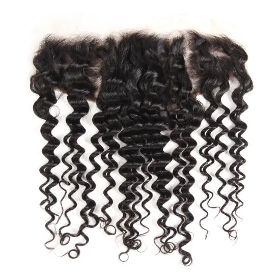 Brazilian Virgin Hair Natural Black Color Deep Wave Transparent Swiss Lace Frontal