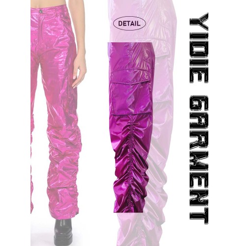 100% Nylon American Retro Cargo Pocket Ruched Pants