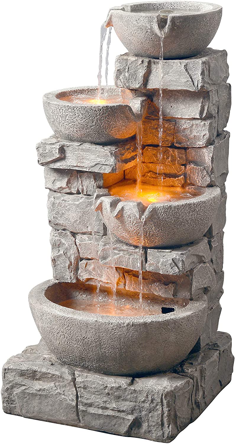 Tiered Bowls Floor Stacked Stone Waterfall Fountain