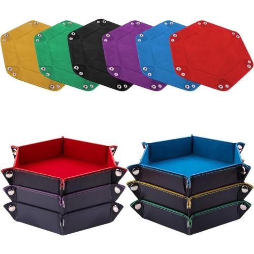 Hexagon Folding D&D Dice Tray Dice Holder Storage Box for Rolling Dice Games, Dice Rolling Tray PU Leather and Velvet