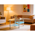 Mesa de centro de vidro moderna e elegante com design de armazenamento