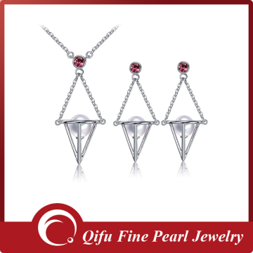 Fashionable Design Pearl Jewelry Set With 18K White Gold AAA Natural Real Akoya Pearl Red Jaspis