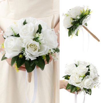 White Rose Bridal Bouquet Decorative Flower - New Western Style Ribbon Design