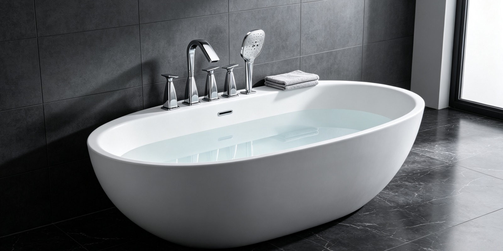 deck mount tub filler with hand shower