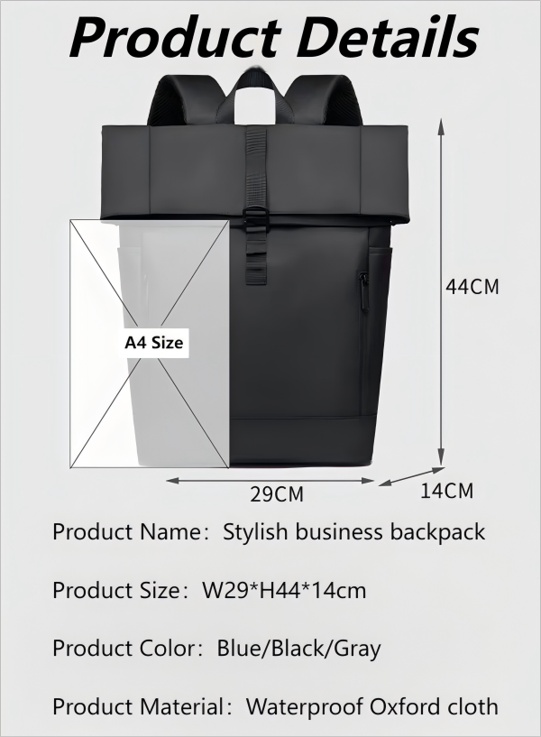 Durable roll-top laptop backpack for commuters