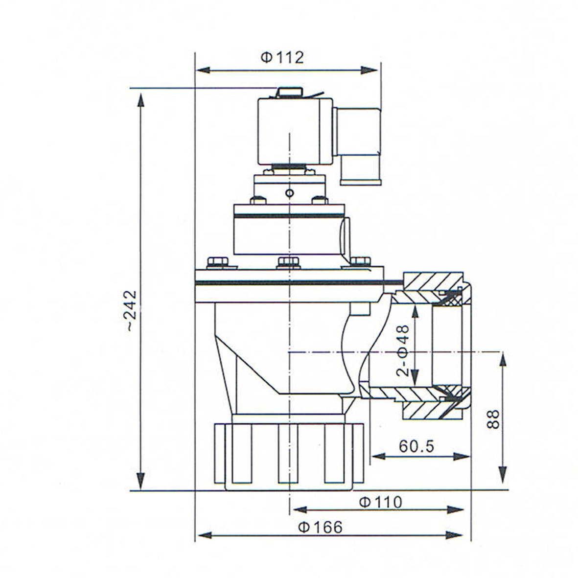 Overall Dimension of Right Angle With Dresser Nut Remote Pilot Solenoid Pulse Jet Valve: