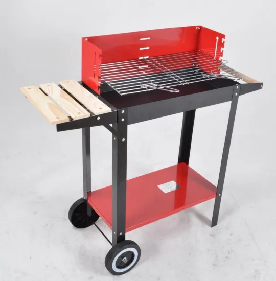 Outdoor Trolley Adjustable Cooking Area Height Red Charcoal Barbecue Bbq Grill