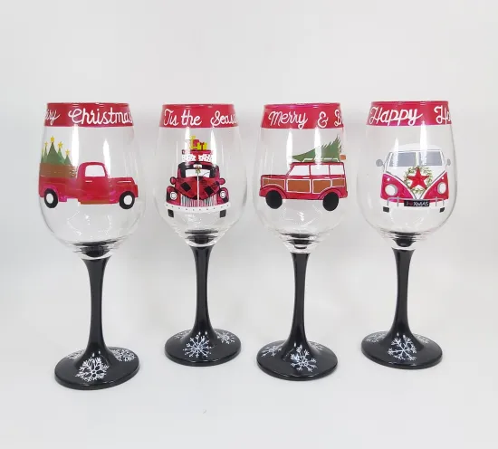 custom Christmas glass goblet champagne glasses set