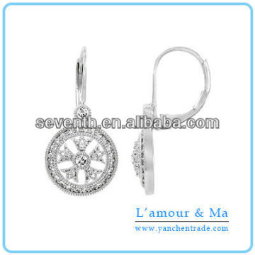 Hot Vintage Leverback Earrings Designs For Women With CZ Diamond White Gold Plated Brass Earrings