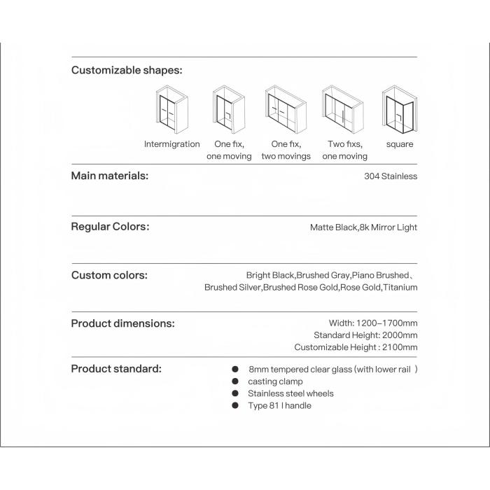 Box de chuveiro deslizante de aço inoxidável Y223Z