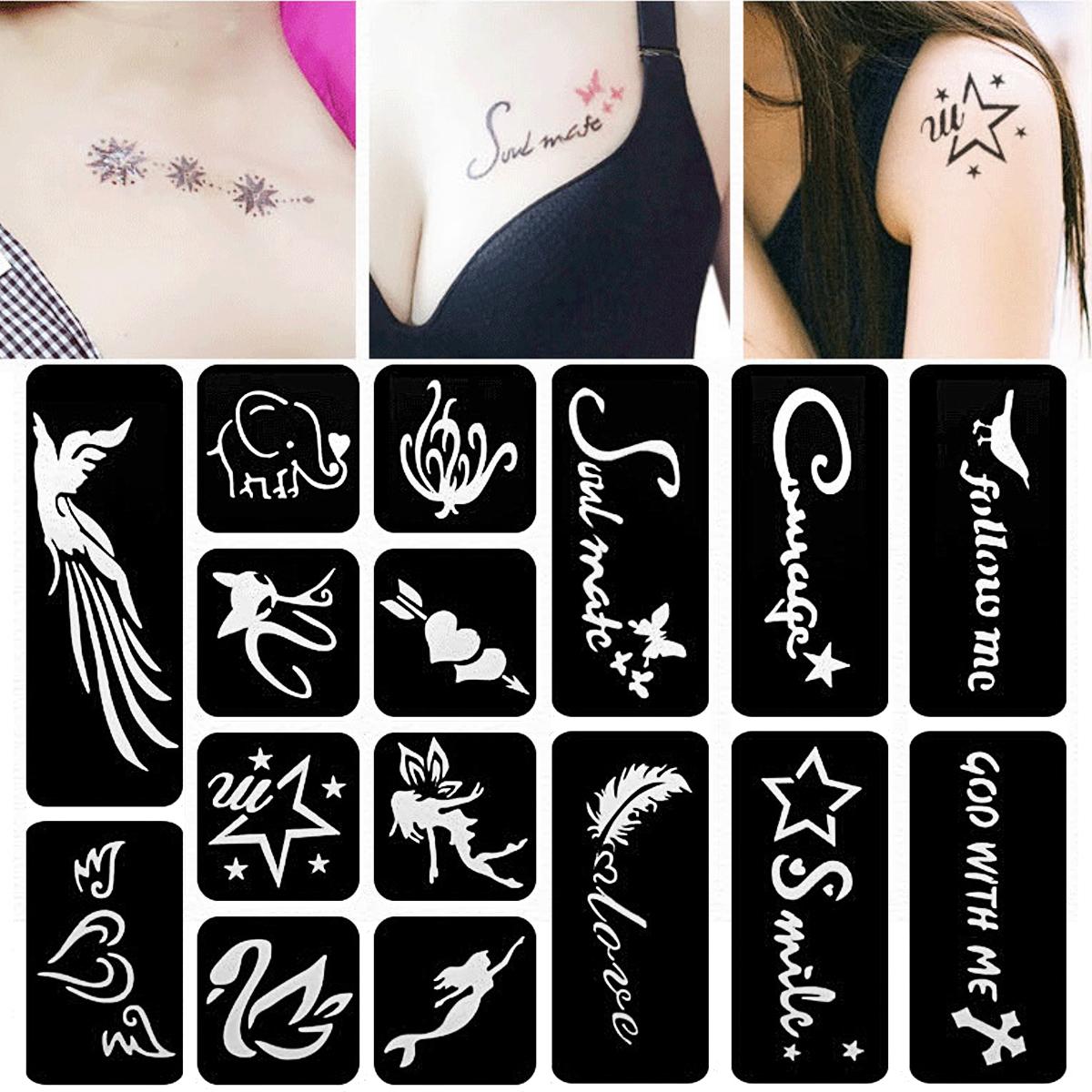 Temporary Tattoo Stencils 118 Patterns Henna Glitter Airbrush Painting Insect Flower Letter Sexy Women Body Art Tattoo Templates
