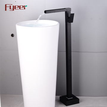 Fyeer Matt Black Floor Standing Basin Faucet with LED Light