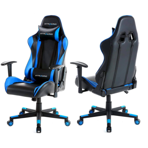 Adjustable Armrest Racing Blue Gaming Chair