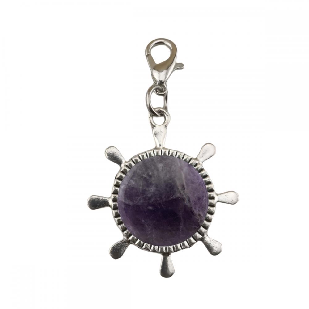 Keychins de piedra natural Gemstone Curing Stone Key Chain Gulk Crystal Timón Anillos de llave de timbre Anillo de metal de timón para aniversario