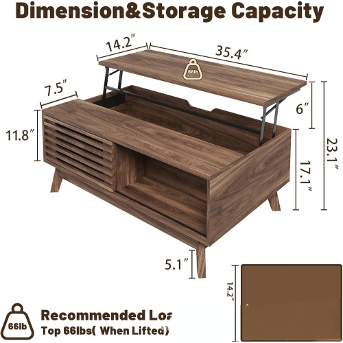 Rectangular Fluted Coffee Table with Lift Top