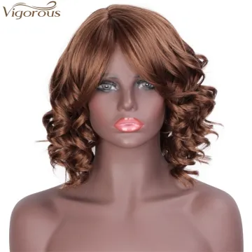 Vigorous Afro Kinky Curly Wigs For Black Women Synthetic African Fluffy Hair Light Auburn Color High Temperature Fiber