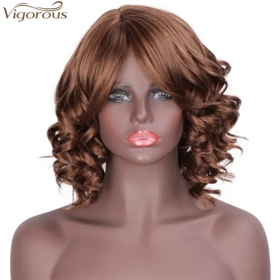 Vigorous Afro Kinky Curly Wigs For Black Women Synthetic African Fluffy Hair Light Auburn Color High Temperature Fiber