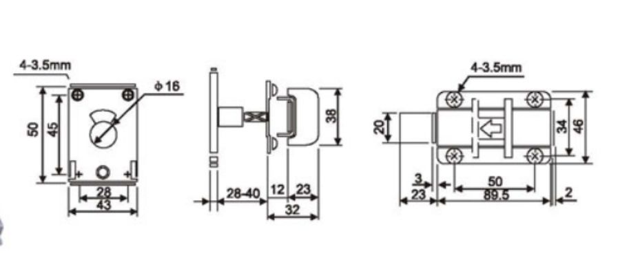 Indicating Door Bolt CAD Drawing