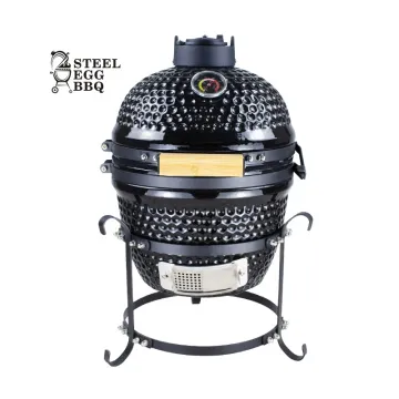 SEB KAMADO 13" Outdoor Multifunction Charcoal Ceramic Kamado Barbecue Grill, Black Bastard Kamado Grill