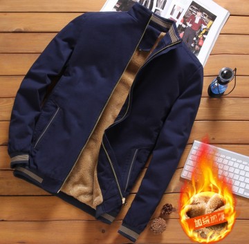 Trendy Men's Winter Thickened Fashion Bomber Jacket - Solid Color Zipper Casual Sport Coat