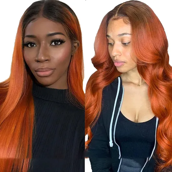 Uniky Orange Ginger Body Wave Lace Front Wig Human Hair Brazilian Remy Hair HD Transparent Deep Part Loose Wavy for Black Women