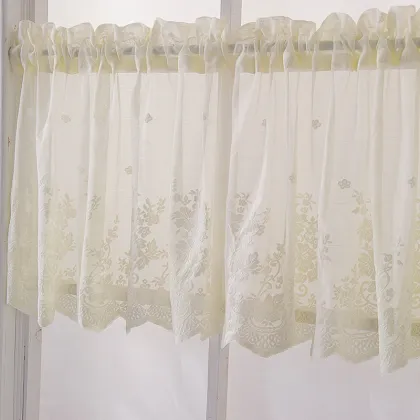 Factory Direct Kitchen Coffee Curtains: Small, Finished, Blue Lace Short Curtains