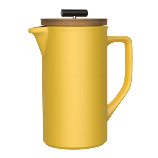 Ceramic Porcelain French Press Coffee Maker with Wooden Lid and Stainless Steel Filter