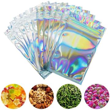 100pcs 4 Sizes Flat Food Lock Bath Salt Cosmetic Bag Clear Mini with Hole on Top Clear Holographic Foil Bags Side Zip Aluminum