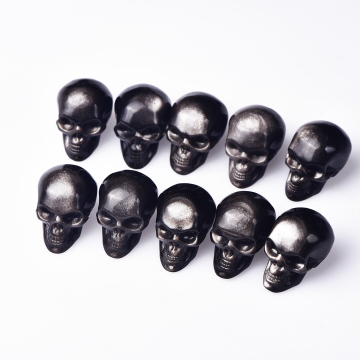 High-Quality Hand-Carved Silver Obsidian Skulls for Halloween Decorations - Wholesale Hot Sale
