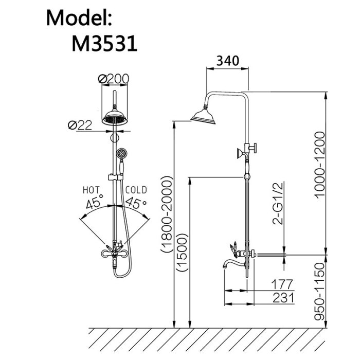 Zinc Alloy 35mm Shower Combo Faucet