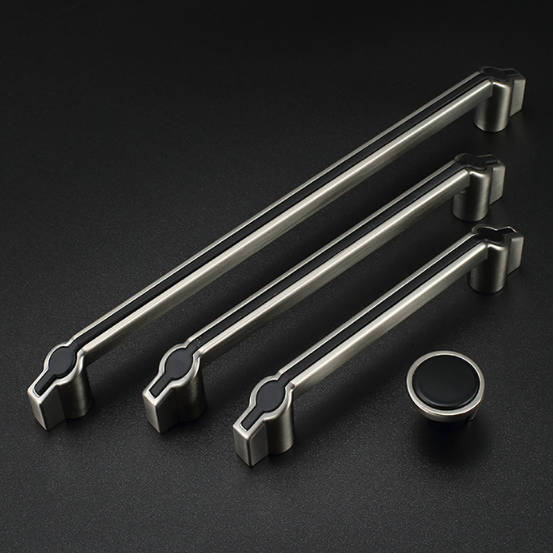 Brushed nickel black furniture pull