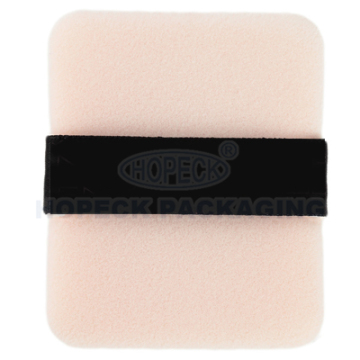 White and Black Polyurethane Flocked Foam Makeup Puff with Black Satin Ribbon