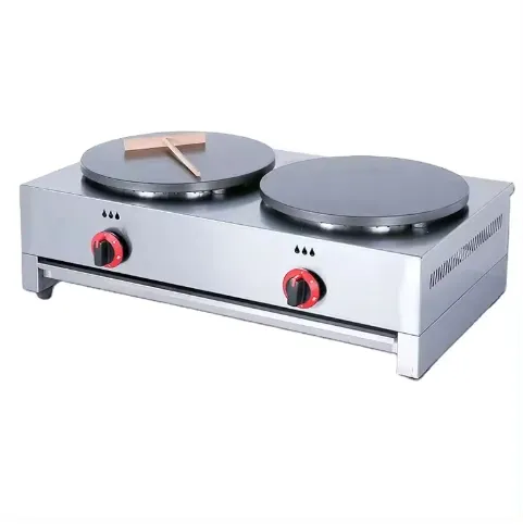Professional Commercial Crepe Maker: Gas-Fueled Pancake & Cast Iron Crepe Cooking Equipment with Dual Oven and Thermostat
