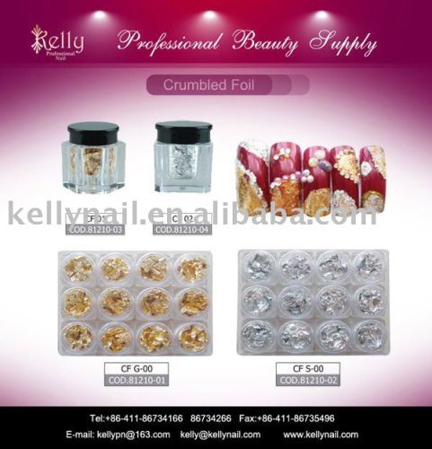 silver and golden crumbled nail foil for decoration