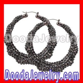 Cheap Black Basketball Wives Bamboo Crystal Hoop Earrings Wholesale 