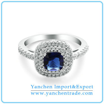 Wholesale Square Cut Sapphire Diamond Micro Paved Ring