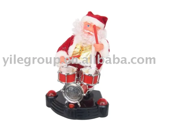 santa claus beat the drum stand on stage
