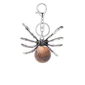 Picture Jasper 16MM Ball Antique Silver Spider Pendant (47x40mm) Keychain