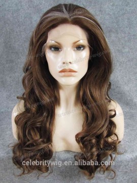 New Arrivals Wig Making Body Wave Sunset Brown With Auburn White Swiss Front Lace Synthetic Wigs