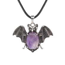 Amethyst 13X18mm Cabs Antique Silver Alloy Antique Silver Alloy Bat Pendant Necklace 45cm Black Cord