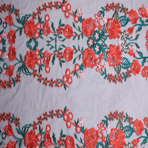 Elegant Bridal Dress Multicolor Flower Embroidery Fabric