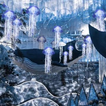 ثريا قنديل البحر المتوهجة الملونة تحت عنوان الزفاف