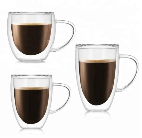 double wall tumbler glass mug cup with handle